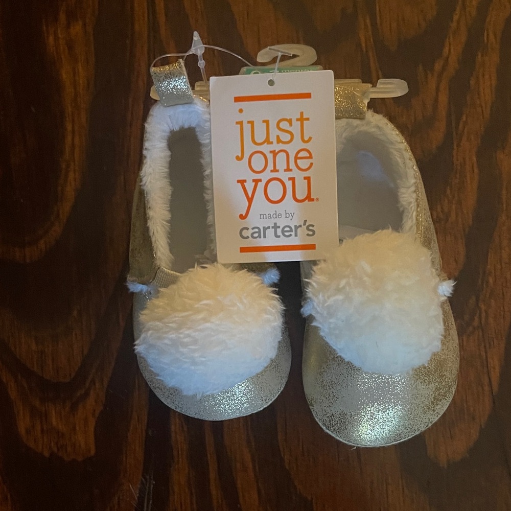 Carter's Gold and White Baby Shoes Pom Pom
